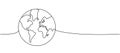 Earth silhouette one line continuous drawing. World map silhouette continuous one line illustration. Vector minimalist Royalty Free Stock Photo