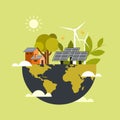 Planet earth with eco friendly renewable sources of energy