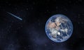 Earth and space scape with meteor in the galaxy