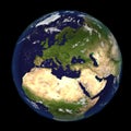 The Earth from space showing Europe and Africa 3d render illustration. Other orientations available.