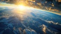 The Earth from space, sun rays reveal weather patterns, cloud movements, and satellite paths. Big data visualization Royalty Free Stock Photo