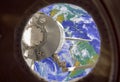 Earth in spaceship international space station window porthole