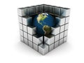 Earth in steel cube Royalty Free Stock Photo