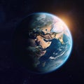 The Earth with sun light effect. Generative AI illustration (Real 300 DPI) Royalty Free Stock Photo