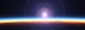 Earth sunrise from space over cloudy ocean. 3d rendering Royalty Free Stock Photo