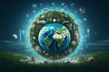Earth surrounded by diverse healthrelated Royalty Free Stock Photo