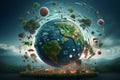 Earth surrounded by diverse healthrelated Royalty Free Stock Photo