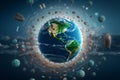 Earth surrounded by diverse healthrelated Royalty Free Stock Photo
