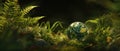 The Earth Surrounded by Lush Greenery in a Serene Forest Setting AI generated image Royalty Free Stock Photo