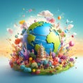 Earth surrounded by tourist attractions. Travel