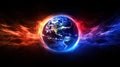 Earth surrounded by vibrant energy waves in red and blue colors Royalty Free Stock Photo