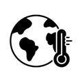 Earth and Thermometer Global Climate Change Problem Silhouette Icon. Planet Heat Temperature Danger Ecological Glyph