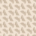 Earth tone leaves pattern. Boho botanical plants seamless pattern light neutral desert colors. Boho hand drawing leaves