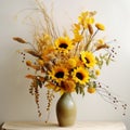 Earth Tone Sunflower Arrangement With Twig Of Gypsophila