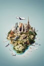 earth map illustration globe travel city plane europa concept global. Generative AI.