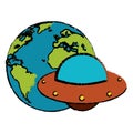 earth with UFO invasion design Royalty Free Stock Photo