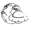 earth with UFO invasion design sketch Royalty Free Stock Photo
