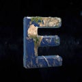 Earth uppercase letter E isolated on dark space background