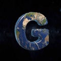 Earth uppercase letter G isolated on dark space background