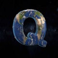 Earth uppercase letter Q isolated on dark space background