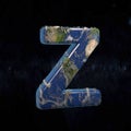 Earth uppercase letter Z isolated on dark space background