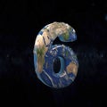 Earth uppercase number 6 on dark space background