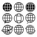 Earth vector icons set. global communication icon set. Globe and earth planet icon set. isolated on white background Royalty Free Stock Photo