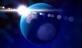 Earth - view from space at Australia side, sun glare - 3D illustration Royalty Free Stock Photo