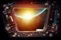 Earth view with sunrise from a Spacecraft. Elements of this image furnished by NASA Royalty Free Stock Photo