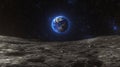 Earth Viewed from a Lunar Surface with a Starry Sky Royalty Free Stock Photo