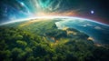 Earth viewed from space, greenery, dynamic view, Beautiful scenery, Universe space