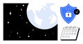 Earth in Space with Shield Lock and Calendar Representing Global Security and Data Protection Royalty Free Stock Photo