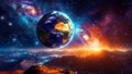 Earth viewed from space with spiral galaxies and nebulae Royalty Free Stock Photo