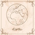 Earth. Vintage stylized outline drawing of the Earth. The symbols of astrology and astronomy