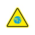 Earth Warning sign yellow. Planet Hazard attention symbol. Danger road sign triangle universe