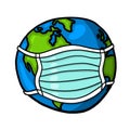 Earth wearing surgical face mask cartoon