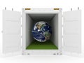 Earth in white cargo container with grass
