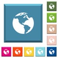 Earth white icons on edged square buttons Royalty Free Stock Photo