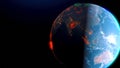 Earth wildfire view from space rotation day to night skyline. Greenhouse gas effect. Realistic 3d rendering animation. elements of