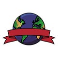 Earth world blank ribbon banner