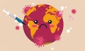 Earth world corona vaccine global dose. Planet care concept coronavirus epidemic health. Immunization vaccination warning covid.