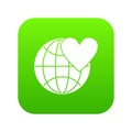 Earth world globe with heart icon digital green Royalty Free Stock Photo