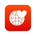 Earth world globe with heart icon digital red Royalty Free Stock Photo