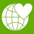 Earth world globe with heart icon green Royalty Free Stock Photo