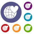 Earth world globe with heart icons set Royalty Free Stock Photo