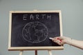 earth written on blackboard with earth symbol, background, high