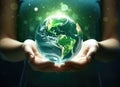 Earth in your hands, Saving Earth concept, Hands holding Earth with a black background. Elements of this image furnished Royalty Free Stock Photo