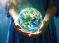 Earth in your hands, Saving Earth concept, Hands holding Earth with a black background. Elements of this image furnished Royalty Free Stock Photo