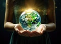 Earth in your hands, Saving Earth concept, Hands holding Earth with a black background. Elements of this image furnished Royalty Free Stock Photo