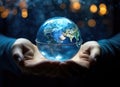 Earth in your hands, Saving Earth concept, Hands holding Earth with a black background. Elements of this image furnished Royalty Free Stock Photo